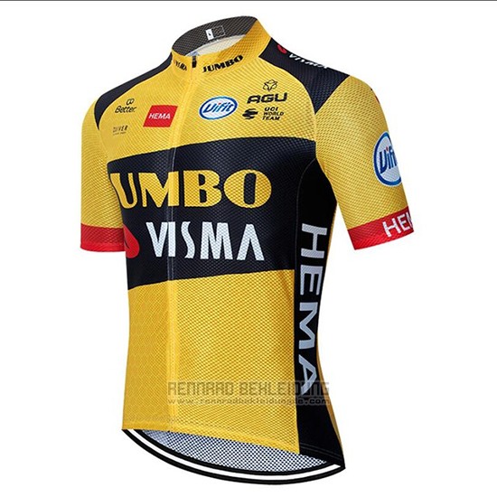 2020 Fahrradbekleidung Jumbo Visma Gelb Shwarz Trikot Kurzarm und Tragerhose